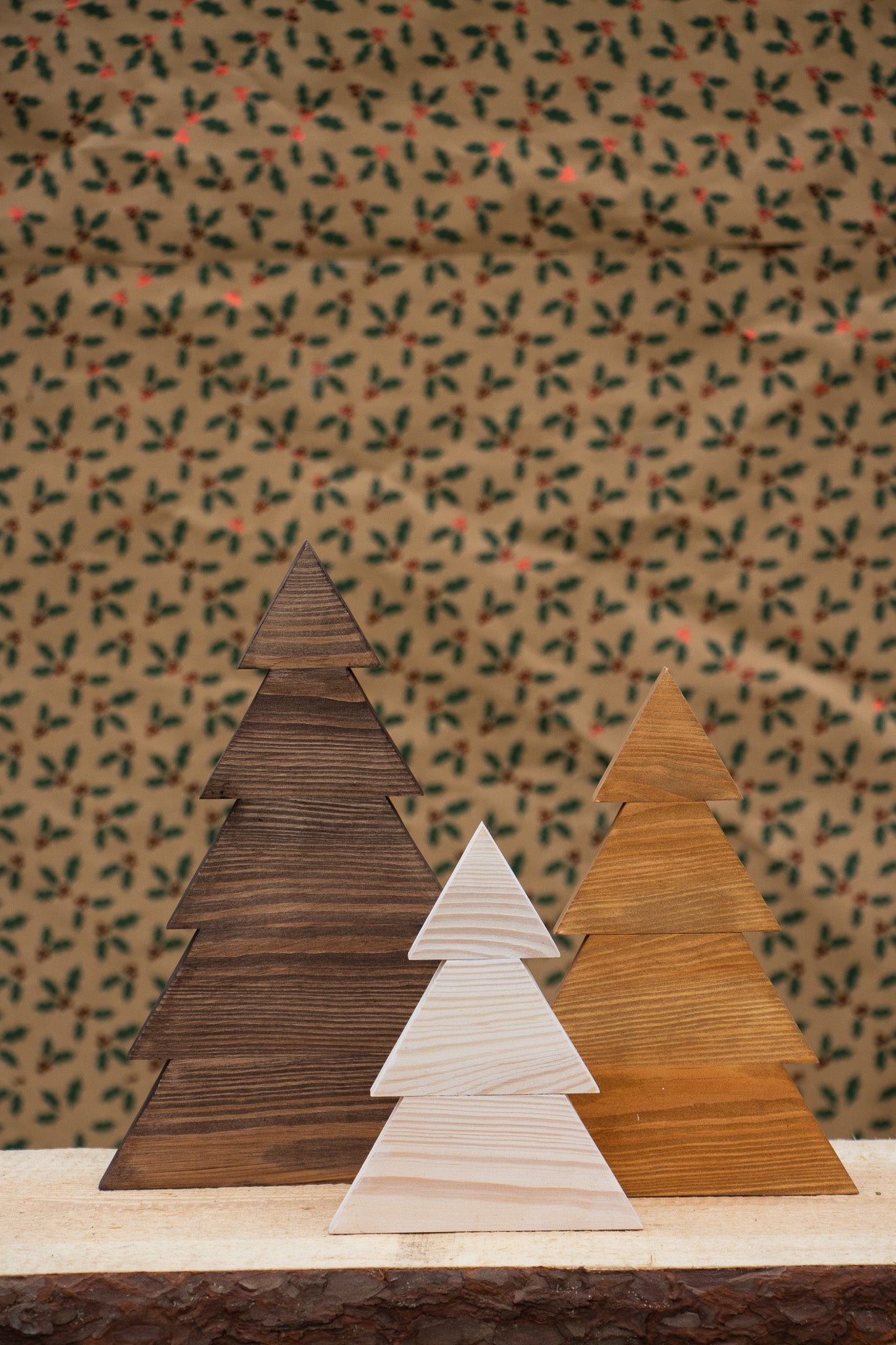 Zestaw Drewnianych Choinek Świątecznych Handmade (3 szt.)